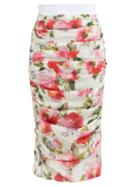 Matchesfashion.com Dolce & Gabbana - Peony Print Silk Blend Crepe Pencil Skirt - Womens - White Multi
