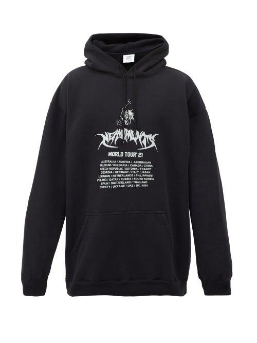 Matchesfashion.com Vetements - World Tour-print Cotton-jersey Hooded Sweatshirt - Mens - Black