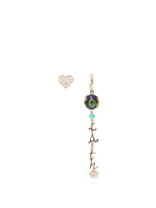 Matchesfashion.com Francesca Villa - Faith In Love Diamond & 18kt Gold Earrings - Womens - Gold Multi