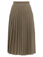 Matchesfashion.com Rochas - Checked Pleated Wool Blend Midi Skirt - Womens - Brown Multi