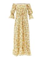 Evi Grintela - Melitta Floral-print Off-the-shoulder Cotton Dress - Womens - Yellow Multi