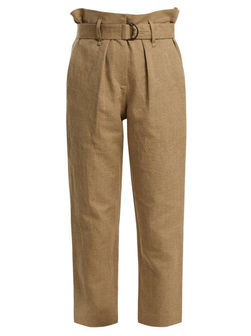 Matchesfashion.com Brunello Cucinelli - Paperbag Waist Straight Leg Cropped Trousers - Womens - Beige