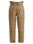 Matchesfashion.com Brunello Cucinelli - Paperbag Waist Straight Leg Cropped Trousers - Womens - Beige