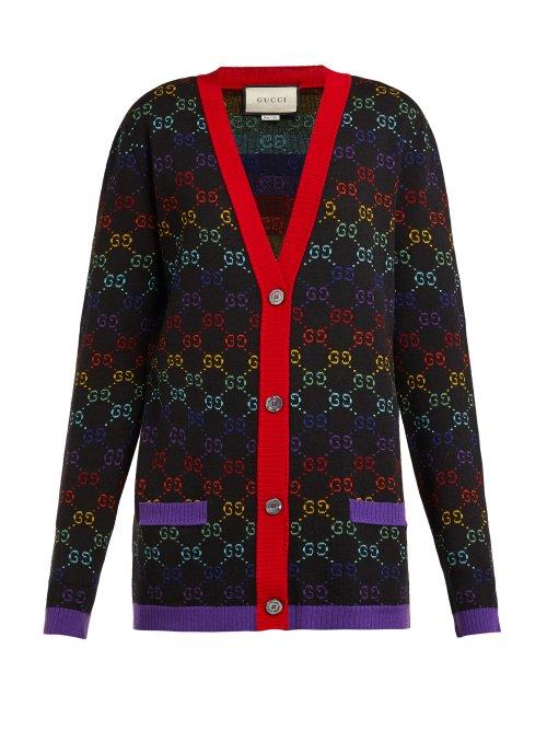 Matchesfashion.com Gucci - Gg Jacquard Wool Cardigan - Womens - Black Multi