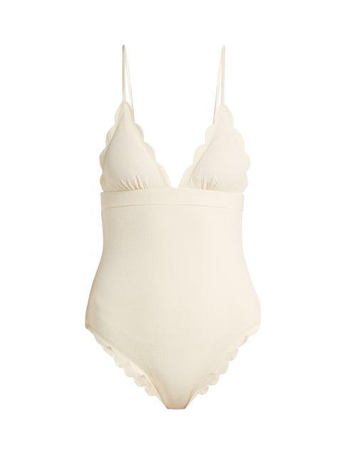 Matchesfashion.com Marysia - Santa Clara Scallop Edged Swimsuit - Womens - Cream