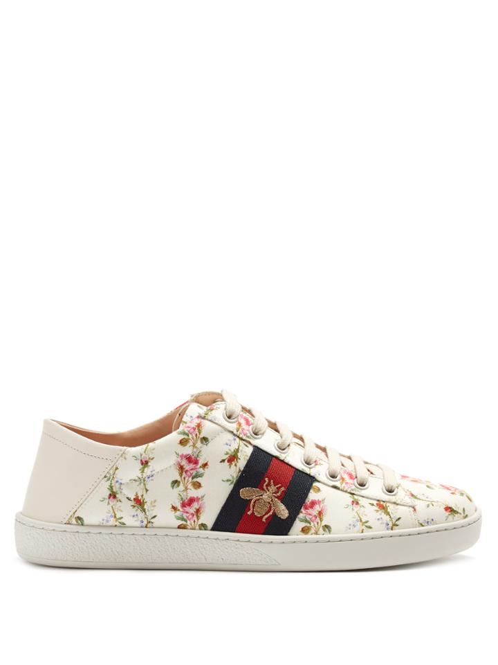Gucci New Ace Rose-print Foldable-heel Canvas Trainers