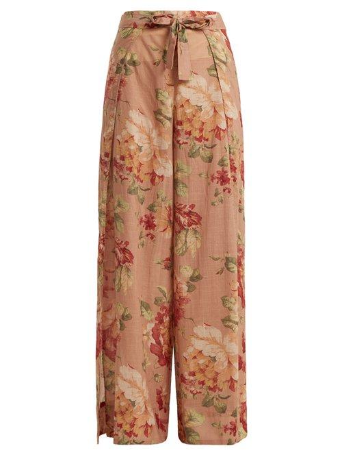 Matchesfashion.com Zimmermann - Corsair Tie Floral Print Cotton Trousers - Womens - Beige Multi