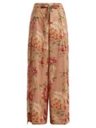 Matchesfashion.com Zimmermann - Corsair Tie Floral Print Cotton Trousers - Womens - Beige Multi