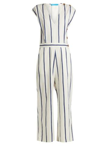 Matchesfashion.com M.i.h Jeans - Elm Striped Stretch Cotton Jumpsuit - Womens - Blue White
