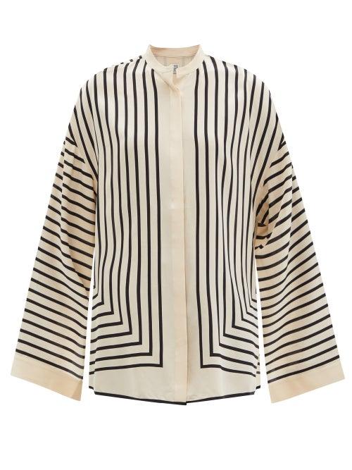 Matchesfashion.com Totme - Striped Silk Crepe De Chine Shirt - Womens - Beige Multi