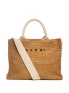Marni - Logo-embroidered Raffia Tote Bag - Womens - Beige