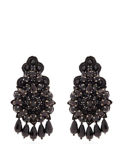 Matchesfashion.com Etro - Floral Crystal And Bead Embellished Earrings - Womens - Black