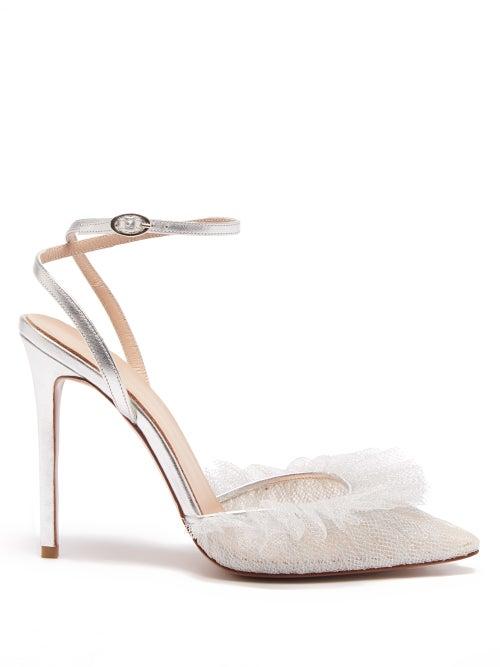 Andrea Wazen - Franca Tulle And Leather Pumps - Womens - Silver