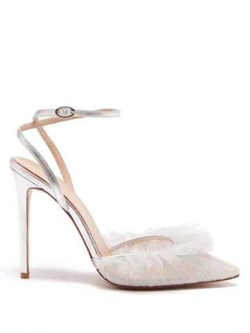 Andrea Wazen - Franca Tulle And Leather Pumps - Womens - Silver