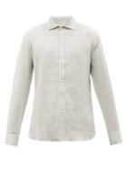 120 Lino 120% Lino - Linen Shirt - Mens - Light Grey