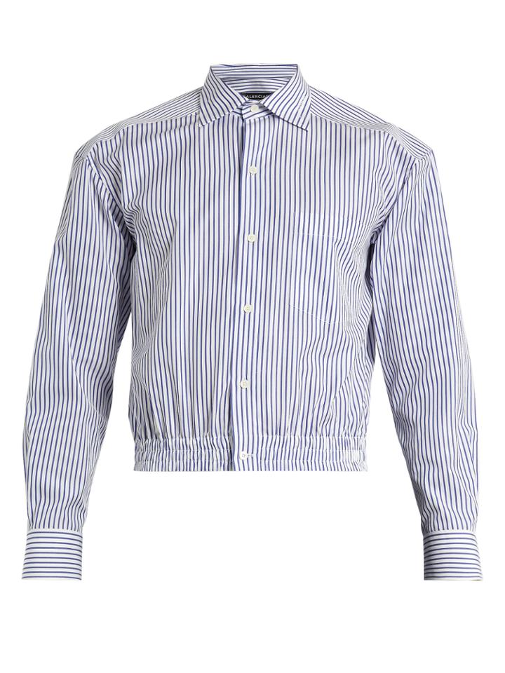 Balenciaga Striped Cropped Cotton-poplin Shirt