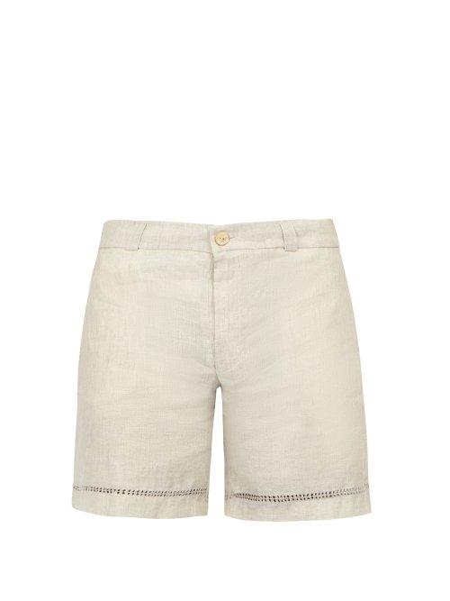 Matchesfashion.com Hecho - Deshilado Embroidered Linen Shorts - Mens - Beige
