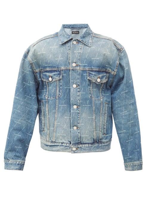 Matchesfashion.com Balenciaga - Diagonal Logo-print Denim Jacket - Mens - Blue