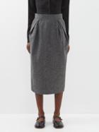Maison Margiela - High-rise Pleated Herringbone-wool Midi Skirt - Womens - Grey
