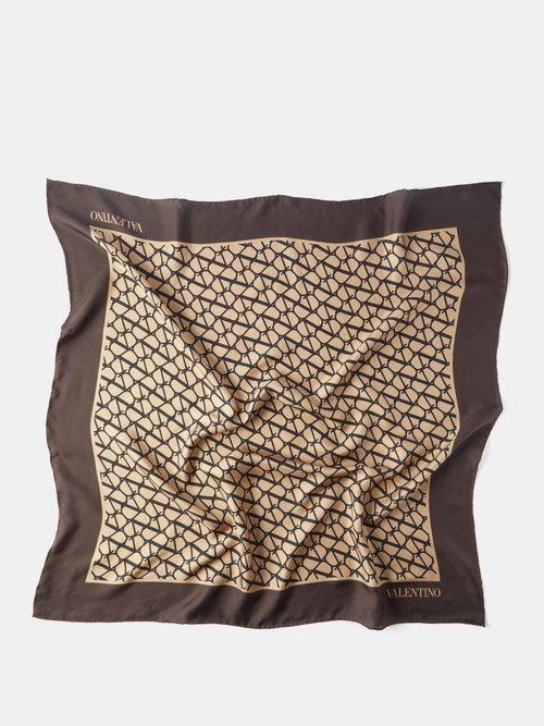 Valentino - V-logo Silk Scarf - Womens - Black Brown Multi