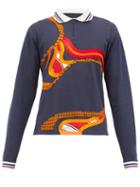 Matchesfashion.com Ahluwalia - Embroidered Organic-cotton Jersey Polo Shirt - Mens - Navy