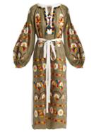 Matchesfashion.com Vita Kin - Magnolia Embroidered Dress - Womens - Khaki Multi