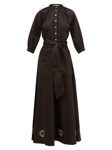 Matchesfashion.com Cheval Pampa - Argentina Sun Embroidered Cotton Blend Dress - Womens - Black