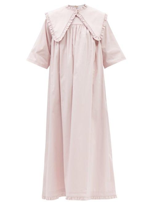 Kika Vargas - Ruffled-collar Cotton-blend Twill Midi Dress - Womens - Pink