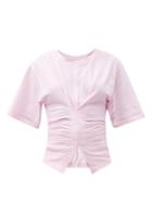 Matchesfashion.com Isabel Marant - Soyona Gathered Slit-hem Cotton-jersey T-shirt - Womens - Light Pink