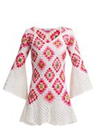 Matchesfashion.com My Beachy Side - Bisou V Neck Crocheted Knit Cotton Midi Dress - Womens - White Multi