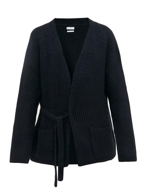 Matchesfashion.com Deveaux - V Neck Ribbed Cashmere Cardigan - Mens - Navy