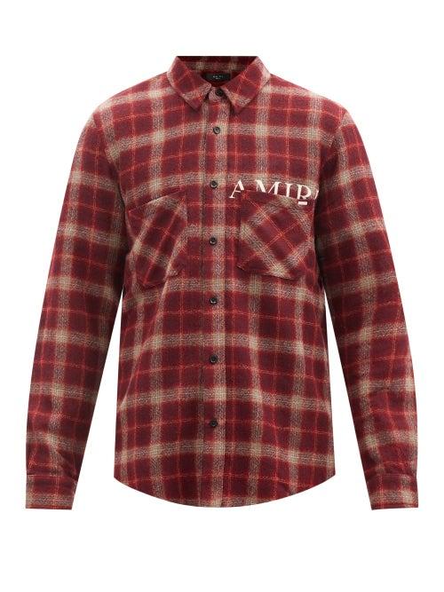 Amiri - Cherub-print Plaid Wool Shirt - Mens - Brown Multi