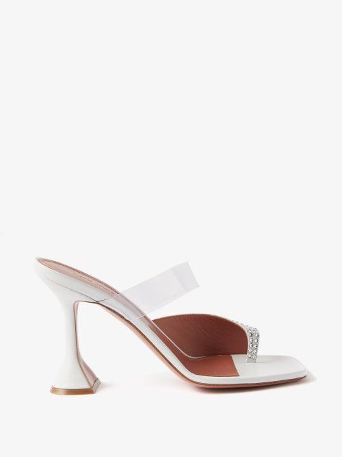 Amina Muaddi - Paloma 95 Crystal-embellished Leather Mules - Womens - White Multi