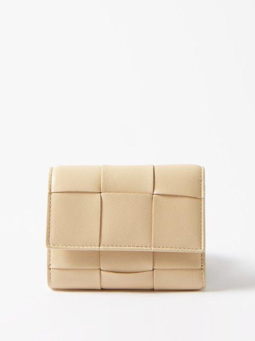 Bottega Veneta - Cassette Intrecciato-leather Tri-fold Wallet - Womens - Beige