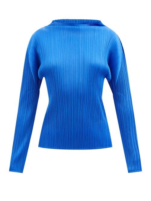 Pleats Please Issey Miyake - Boat-neck Technical-pleated Top - Womens - Blue