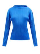 Pleats Please Issey Miyake - Boat-neck Technical-pleated Top - Womens - Blue