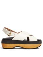 Matchesfashion.com Marni - Cross Strap Leather Flatform Sandals - Womens - Cream