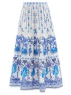 Matchesfashion.com Le Sirenuse, Positano - Saskia Winter Garden-print Cotton-poplin Skirt - Womens - Blue Print