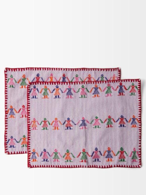 Pippa Holt - Set Of Two No.10 Cotton Placemats - Womens - Purple Multi