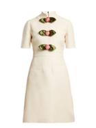 Matchesfashion.com Gucci - Rose Embellished High Neck Wool Blend Dress - Womens - Ivory