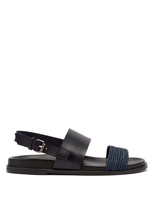 Matchesfashion.com Casablanca 1942 - Titao Leather And Woven Raffia Sandals - Mens - Navy