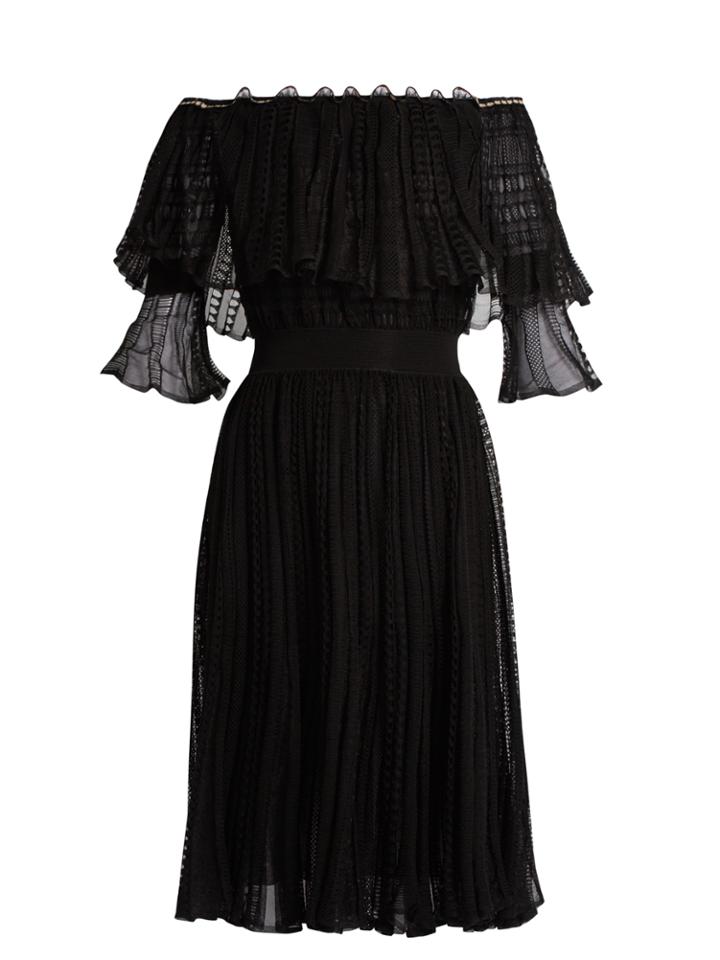 Alexander Mcqueen Off-the-shoulder Ruffle-trimmed Ladder-lace Dress