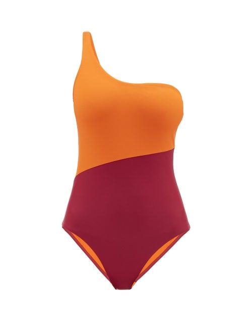 Matchesfashion.com Casa Raki - Magda One-shoulder Bi-colour Swimsuit - Womens - Pink Multi