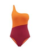 Matchesfashion.com Casa Raki - Magda One-shoulder Bi-colour Swimsuit - Womens - Pink Multi