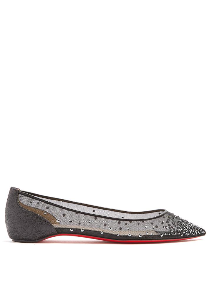 Christian Louboutin Follies Crystal-embellished Mesh Flats