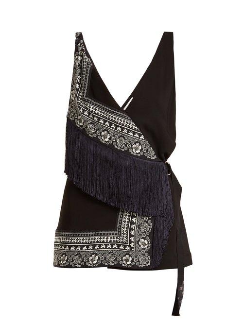 Matchesfashion.com Altuzarra - Cheyanne Deep V Neck Scarf Print Stretch Cady Top - Womens - Black Multi