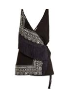 Matchesfashion.com Altuzarra - Cheyanne Deep V Neck Scarf Print Stretch Cady Top - Womens - Black Multi