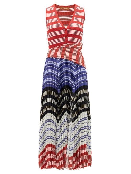 Matchesfashion.com Altuzarra - Milkweed Striped Pliss Midi Dress - Womens - Red Multi