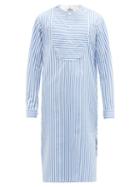 Matchesfashion.com Sbline - Tuxedo-bib Striped Cotton-poplin Tunic - Mens - Blue White