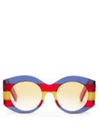 Matchesfashion.com Gucci - Striped Round Frame Acetate Sunglasses - Womens - Red Multi